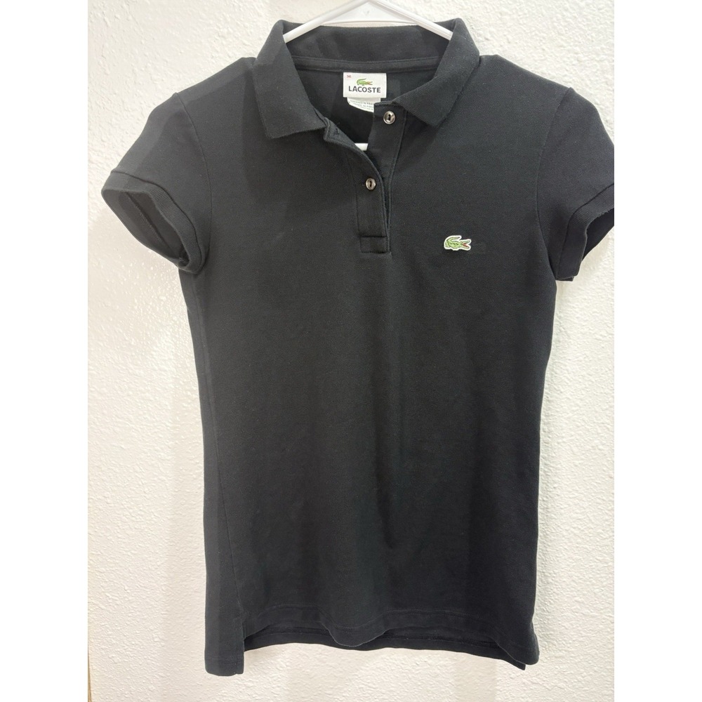 Preppy Lacoste Women's Slim Fit Short Sleeve Black Polo Cotton 36/Small